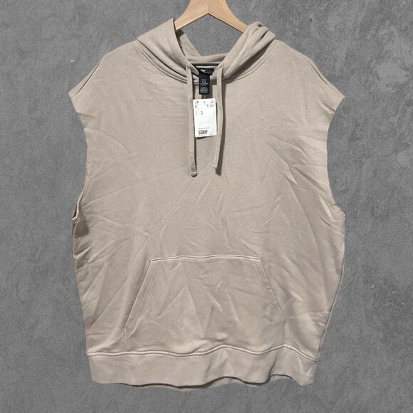 SOLD NWT H&M | Beige Relaxed Fit Sleeveless Hoodie French Terry Sweatshirt XL - Picture 2 of 6